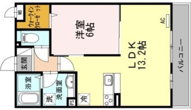 大阪府大阪市東淀川区西淡路１丁目16-16シャルムB,東向き１LDK206号室の間取り図